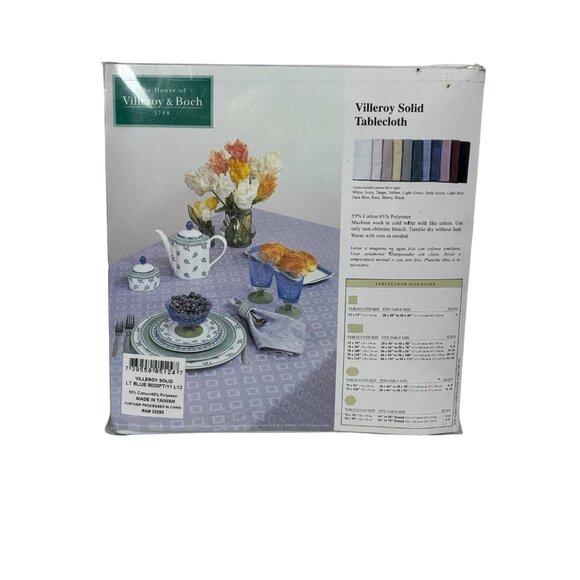 New Villeroy & Boch Solid Tablecloth Light Blue 70" Round Cotton Poly Blend - Picture 2 of 4